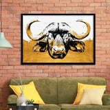 Modern Painting Of Buffalo Face Grey And Golden, Framed Art Prints Wall Art Home Decor, Ready to Hang