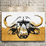 Modern Painting Of Buffalo Face Grey And Golden, Canvas Prints Wall Art Home Decor