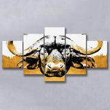 Modern Painting Of Buffalo Face Grey And Golden, Multi Panels, 5 Pieces, Canvas Prints Wall Art Home Decor