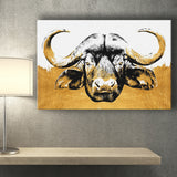 Modern Painting Of Buffalo Face Grey And Golden, Canvas Prints Wall Art Home Decor