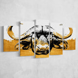 Modern Painting Of Buffalo Face Grey And Golden, Multi Panels, 5 Pieces, Canvas Prints Wall Art Home Decor