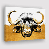 Modern Painting Of Buffalo Face Grey And Golden, Canvas Prints Wall Art Home Decor