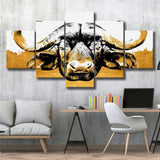 Modern Painting Of Buffalo Face Grey And Golden, Multi Panels, 5 Pieces, Canvas Prints Wall Art Home Decor