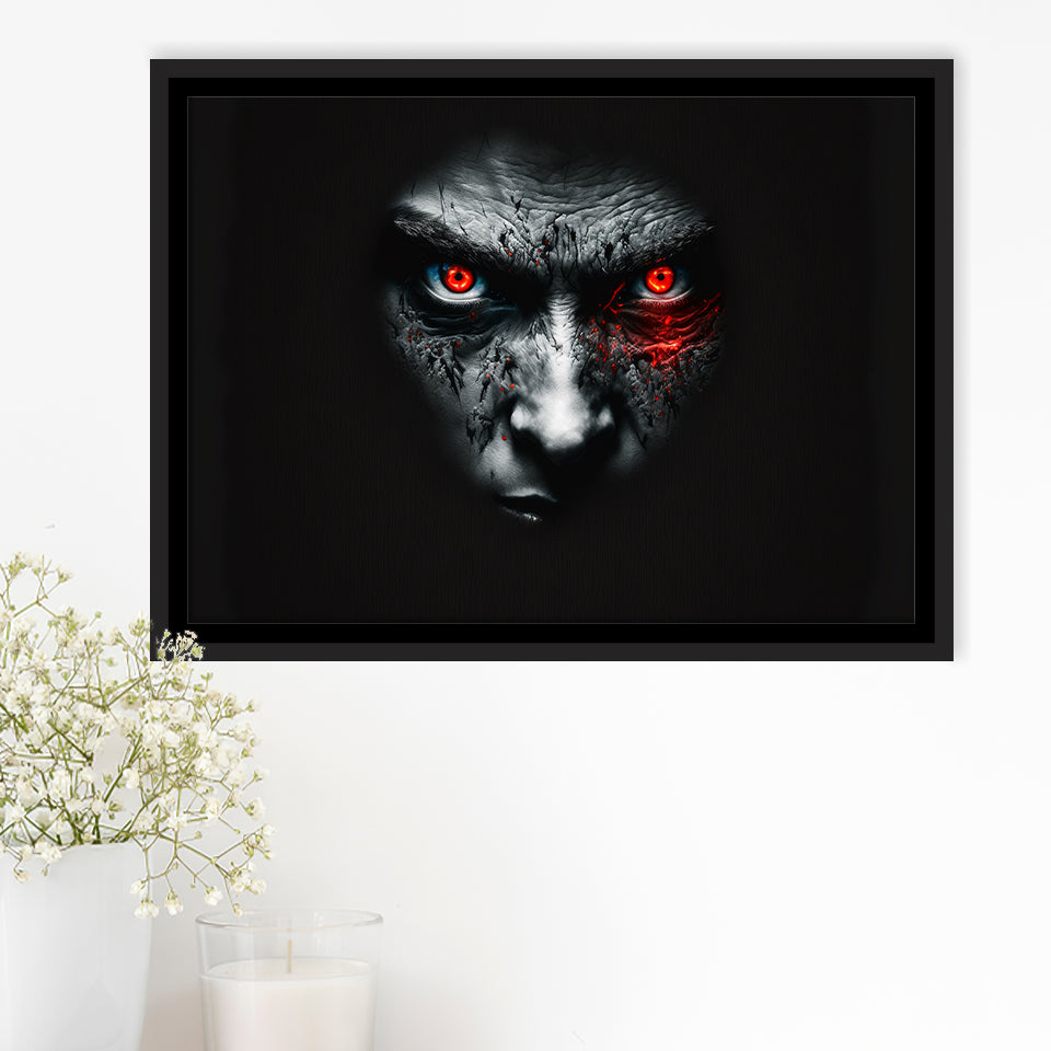 Monter With Red Eye Framed Canvas Prints Wall Art Home Decor - Painting Canvas, Black Frame, Framed Picture
