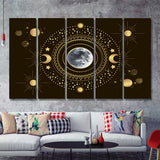 Moon In The Center Of The Solar System Among The Sun And Planets 5 Pieces Canvas Prints Wall Art - Painting Canvas, Multi Panels, Wall Decor