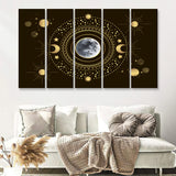 Moon In The Center Of The Solar System Among The Sun And Planets 5 Pieces Canvas Prints Wall Art - Painting Canvas, Multi Panels, Wall Decor