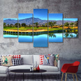Mountains And Golf Course 5 Pieces Canvas Prints Wall Art - Painting Canvas, Multi Panel
