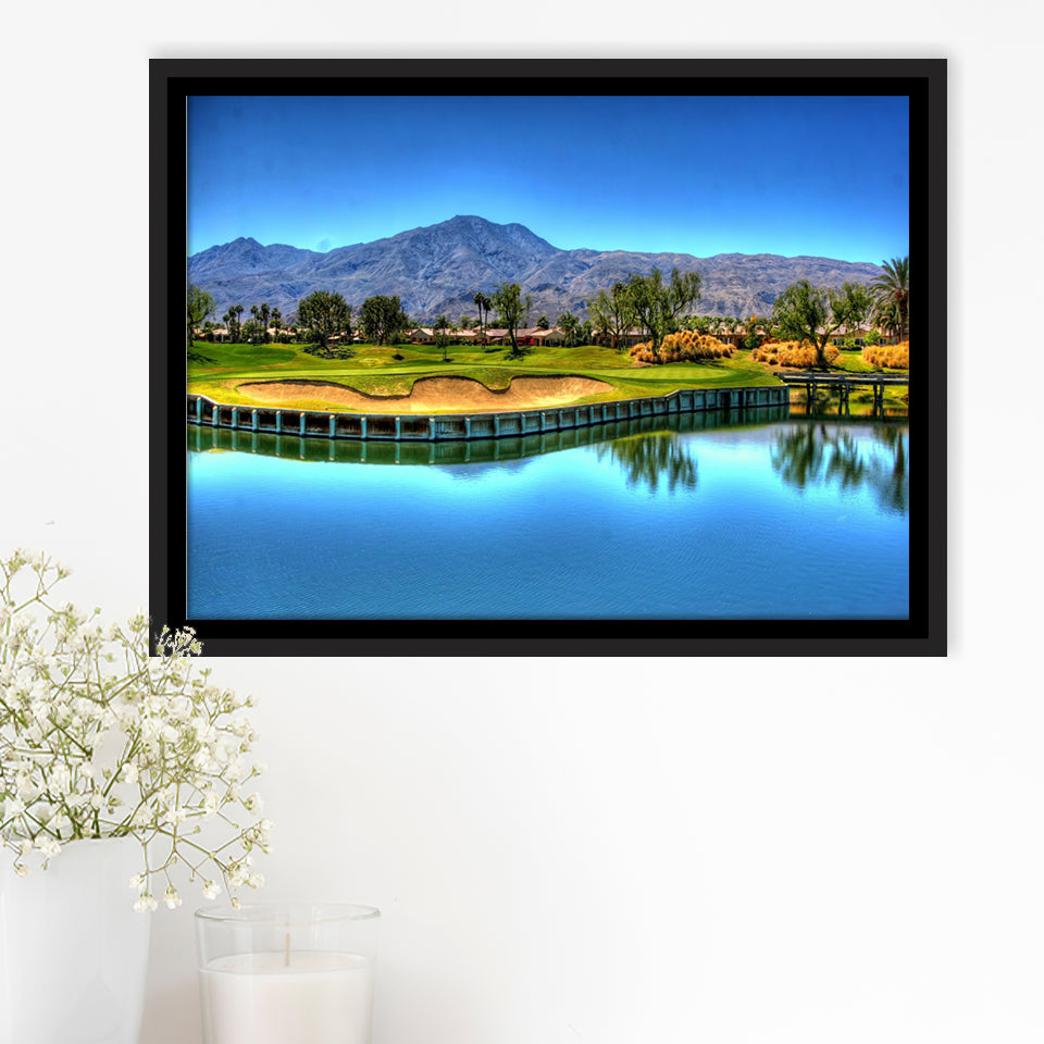 Mountains And Golf Course Framed Canvas Prints Wall Art - Painting Canvas, Floating Frame, Wall Decor