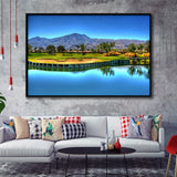 Mountains And Golf Course Framed Canvas Prints Wall Art - Painting Canvas, Floating Frame, Wall Decor