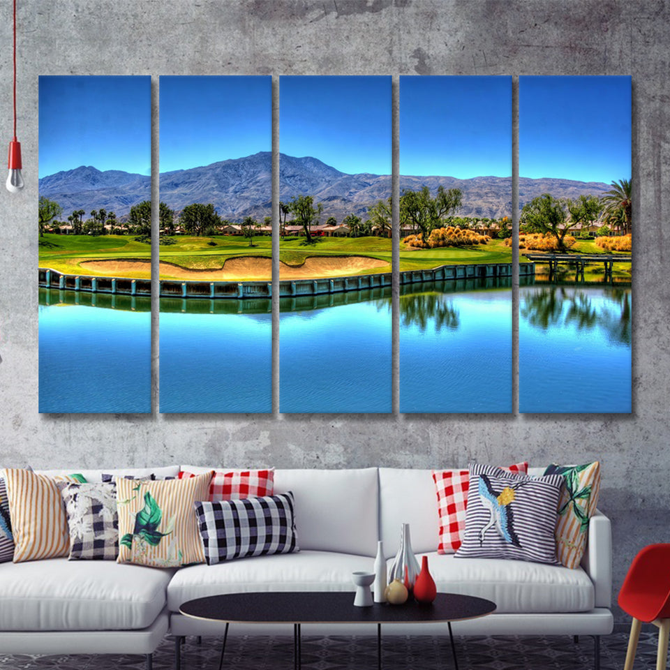Mountains And Golf Course 5 Pieces B Canvas Prints Wall Art - Painting Canvas, Multi Panel