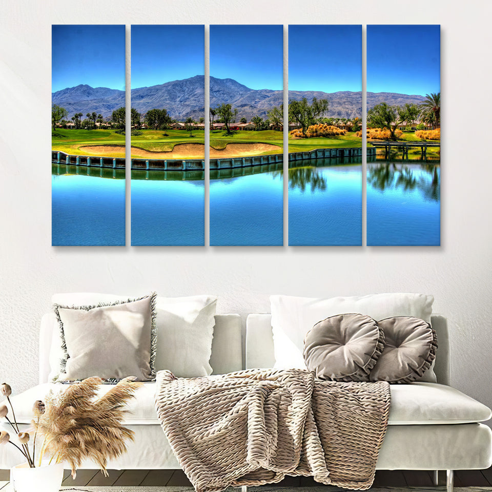 Mountains And Golf Course 5 Pieces B Canvas Prints Wall Art - Painting Canvas, Multi Panel