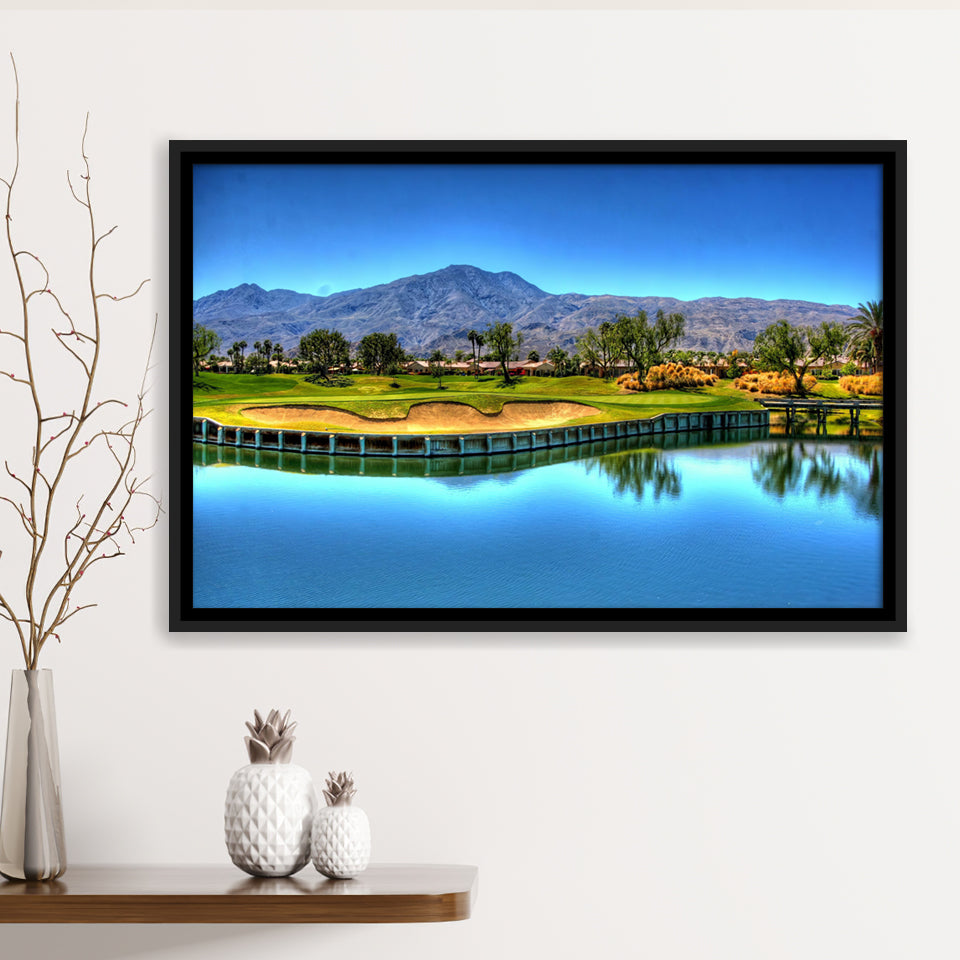 Mountains And Golf Course Framed Canvas Prints Wall Art - Painting Canvas, Floating Frame, Wall Decor