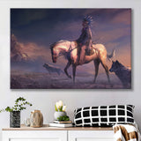 Mountains Native Americans Horseman Wolf Fantasy Art Canvas Prints Wall Art - Painting Canvas, Painting Prints, Home Wall Decor, For Sale