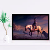 Mountains Native Americans Horseman Wolf Fantasy Art Framed Art Prints Wall Decor - Painting Prints,Framed Picture, Home Decor, For Sale