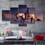 Mountains Native Americans Horseman Wolf Fantasy Art 5 Pieces Canvas Prints Wall Art - Painting Canvas, Multi Panels, Wall Decor