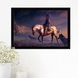 Mountains Native Americans Horseman Wolf Fantasy Art Framed Canvas Prints Wall Art - Painting Canvas, Floating Frame, Home Wall Decor