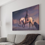 Mountains Native Americans Horseman Wolf Fantasy Art Canvas Prints Wall Art - Painting Canvas, Painting Prints, Home Wall Decor, For Sale