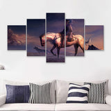 Mountains Native Americans Horseman Wolf Fantasy Art 5 Pieces Canvas Prints Wall Art - Painting Canvas, Multi Panels, Wall Decor
