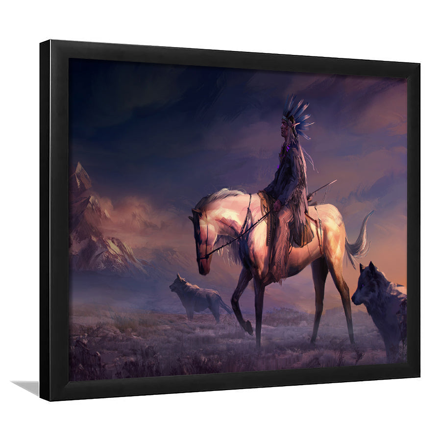 Mountains Native Americans Horseman Wolf Fantasy Art Framed Art Prints Wall Decor - Painting Prints,Framed Picture, Home Decor, For Sale
