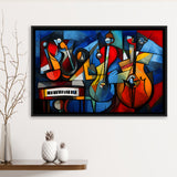 Mussic Jaz Band Abstract Mixed Oil Painting V1 Framed Canvas Prints Wall Art Home Decor, Painting Canvas, Floating Frame