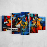 Mussic Jaz Band Abstract Mixed Oil Painting V1 5 Panels Canvas Prints Wall Art Home Decor, Large Mixed Canvas