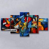 Mussic Jaz Band Abstract Mixed Oil Painting V1 5 Panels Canvas Prints Wall Art Home Decor, Large Mixed Canvas