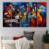 Mussic Jaz Band Abstract Mixed Oil Painting V1 5 Panels B Canvas Prints Wall Art Home Decor, Extra Large Canvas