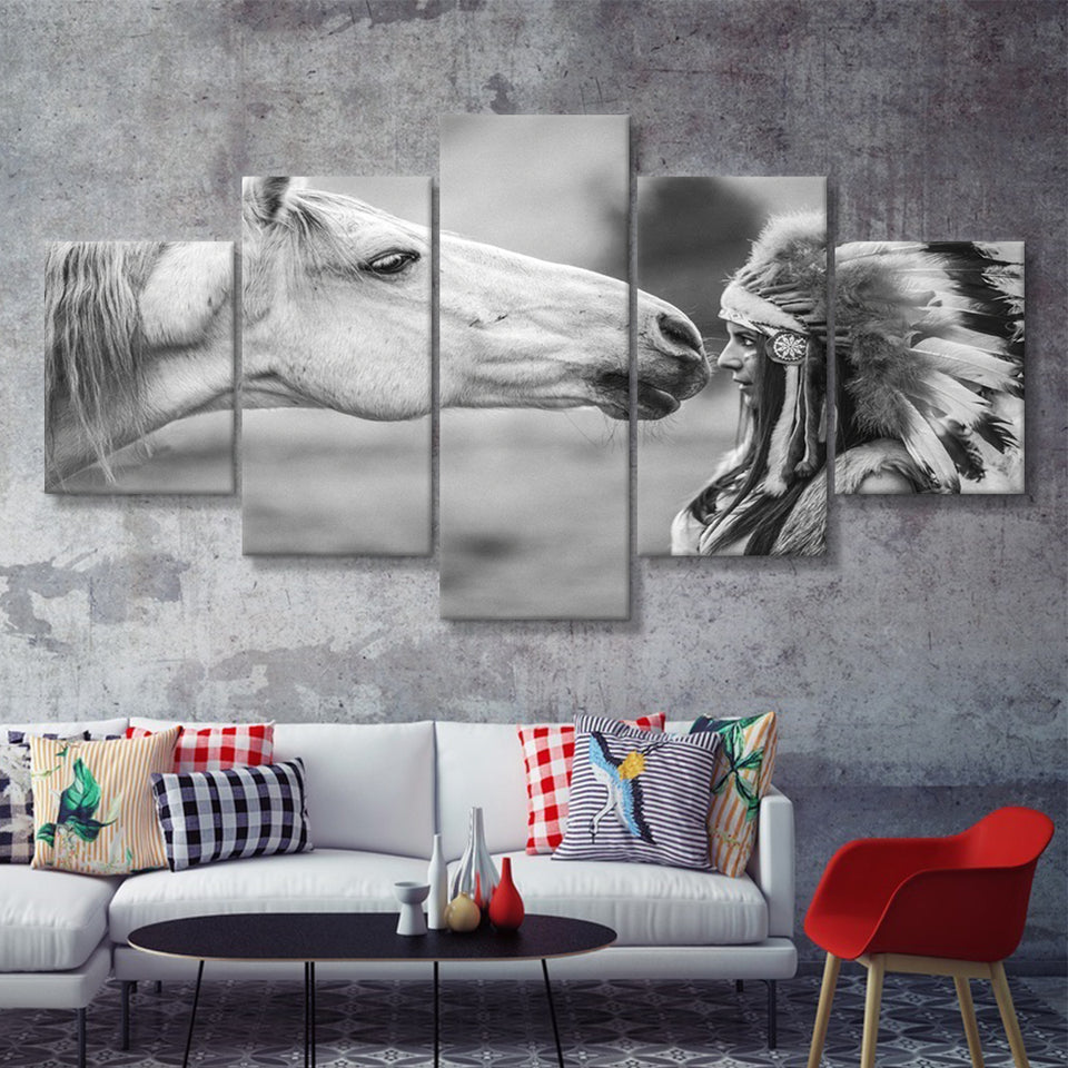 Native American Headdress Girls 5 Pieces Canvas Prints Wall Art - Painting Canvas,Wall Decor, Multi Panel,5 Panels