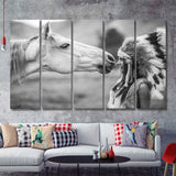 Native American Headdress Girls 5 Pieces B Canvas Prints Wall Art - Painting Canvas,Wall Decor, Multi Panel,5 Panels