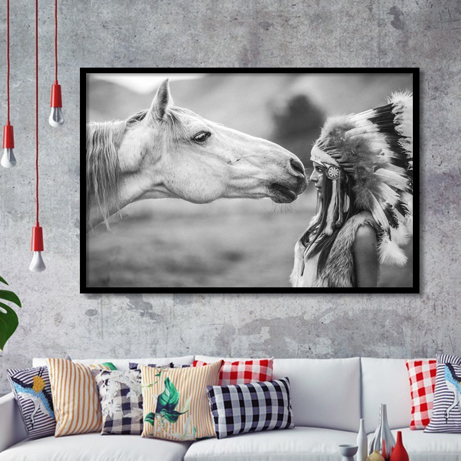 Native American Headdress Girls Framed Art Prints Wall Decor - Painting Prints,Wall Art, Framed Picture,For Sale