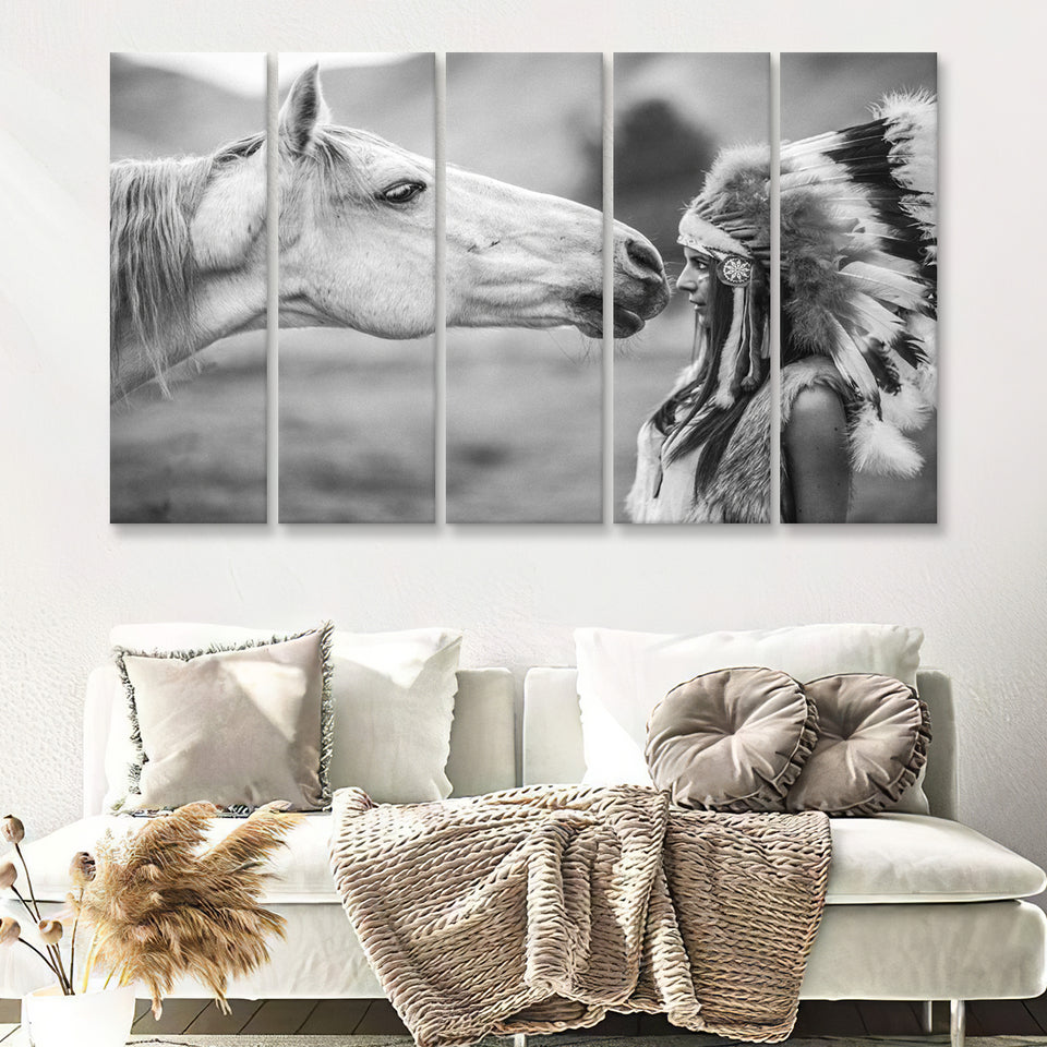 Native American Headdress Girls 5 Pieces B Canvas Prints Wall Art - Painting Canvas,Wall Decor, Multi Panel,5 Panels