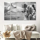 Native American Headdress Girls 5 Pieces B Canvas Prints Wall Art - Painting Canvas,Wall Decor, Multi Panel,5 Panels