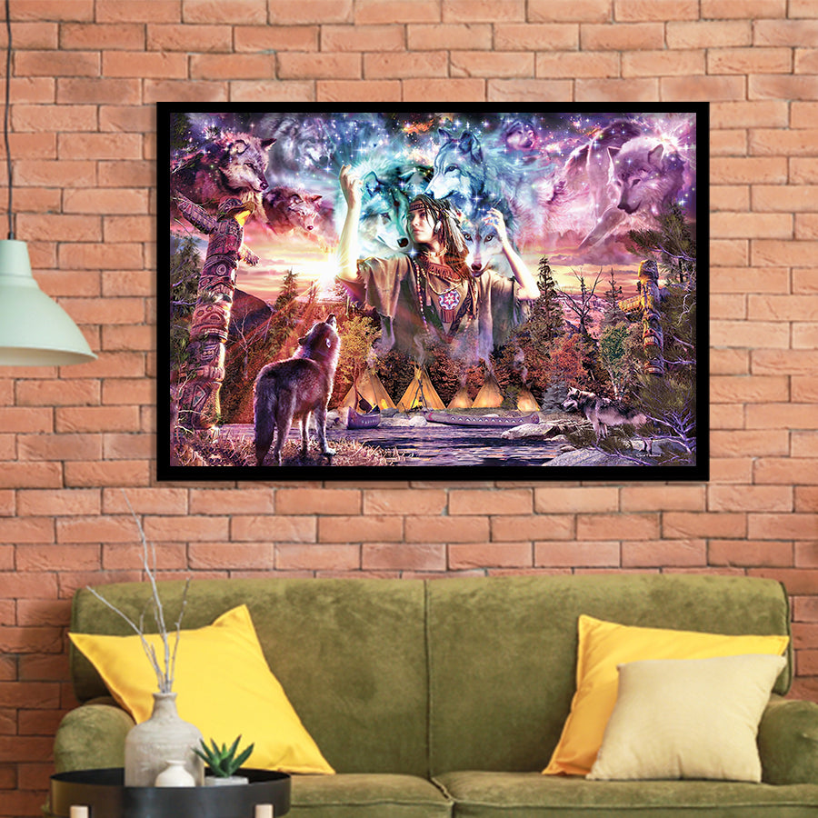 Native Americans Girl With Wolves Framed Art Prints Wall Decor - Painting Prints,Wall Art, Framed Picture,For Sale