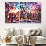 Native Americans Girl With Wolves 5 Pieces B Canvas Prints Wall Art - Painting Canvas,Wall Decor, Multi Panel,5 Panels