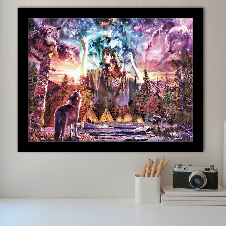 Native Americans Girl With Wolves Framed Art Prints Wall Decor - Painting Prints,Wall Art, Framed Picture,For Sale