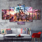 Native Americans Girl With Wolves 5 Pieces Canvas Prints Wall Art - Painting Canvas,Wall Decor, Multi Panel,5 Panels