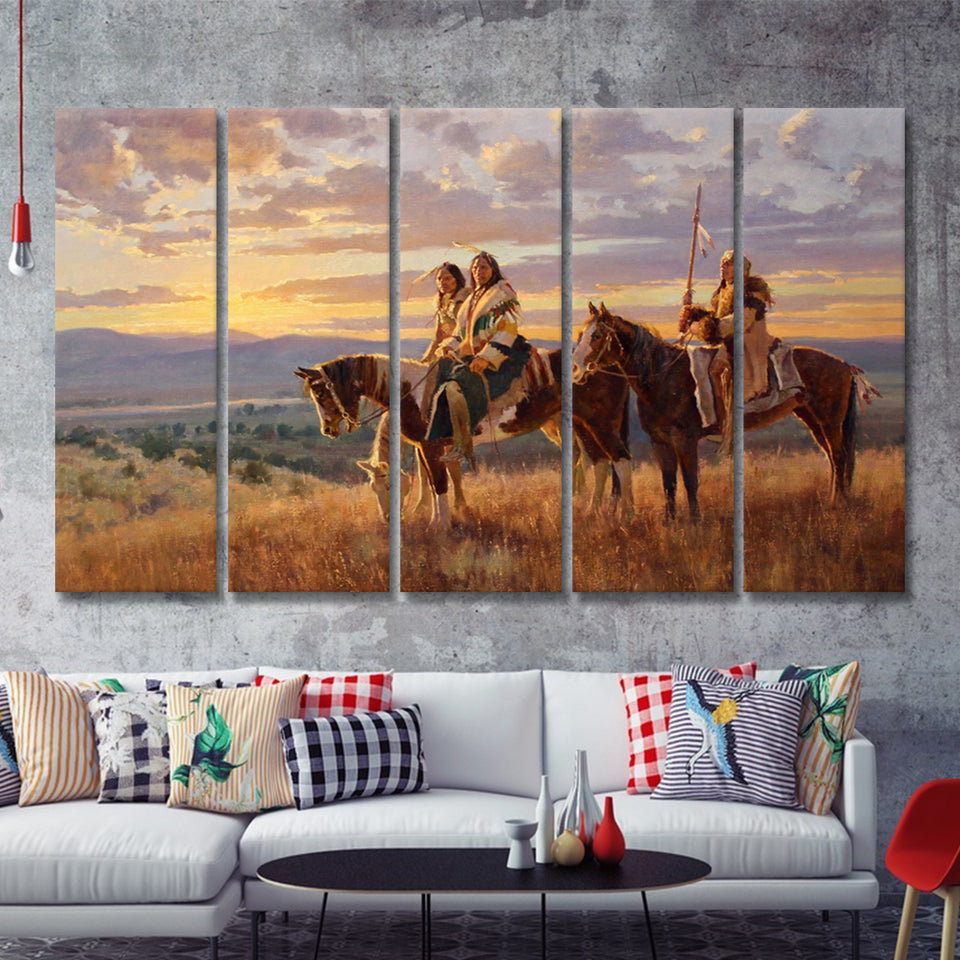Native Americans History 5 Pieces B Canvas Prints Wall Art - Painting Canvas, Multi Panels, Wall Decor