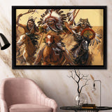 Native Americans Warrior Framed Canvas Prints Wall Art - Painting Canvas, Floating Frame, Home Wall Decor