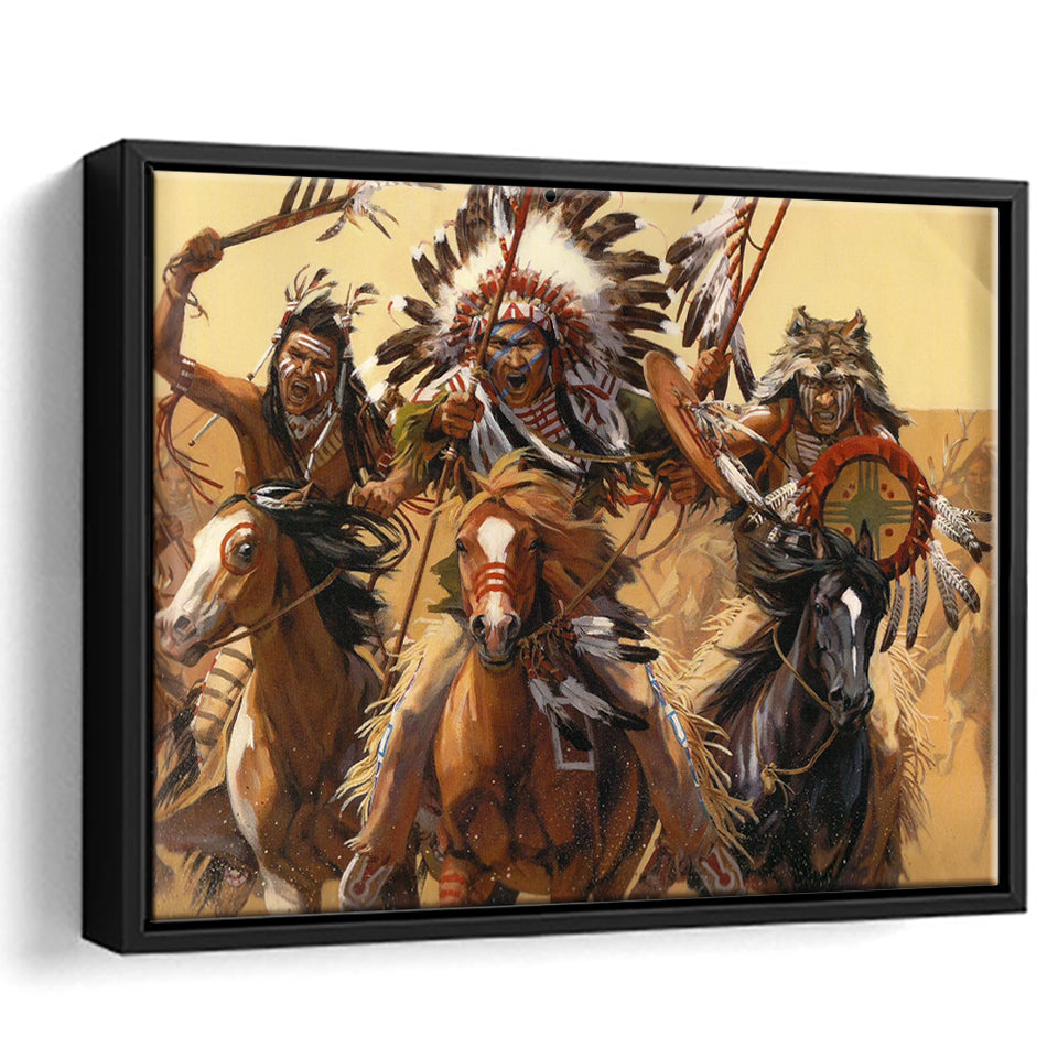 Native Americans Warrior Framed Canvas Prints Wall Art - Painting Canvas, Floating Frame, Home Wall Decor