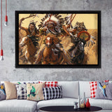 Native Americans Warrior Framed Canvas Prints Wall Art - Painting Canvas, Floating Frame, Home Wall Decor