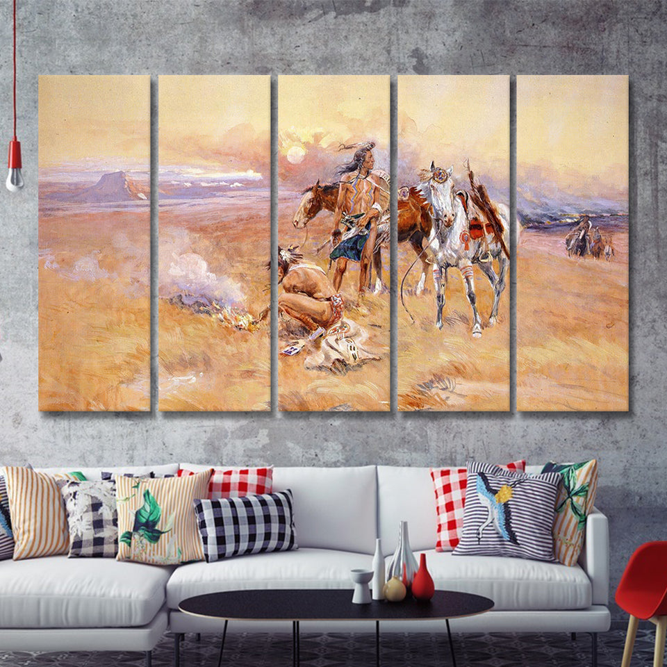Native American Living 5 Pieces B Canvas Prints Wall Art - Painting Canvas,Wall Decor, Multi Panel,5 Panels
