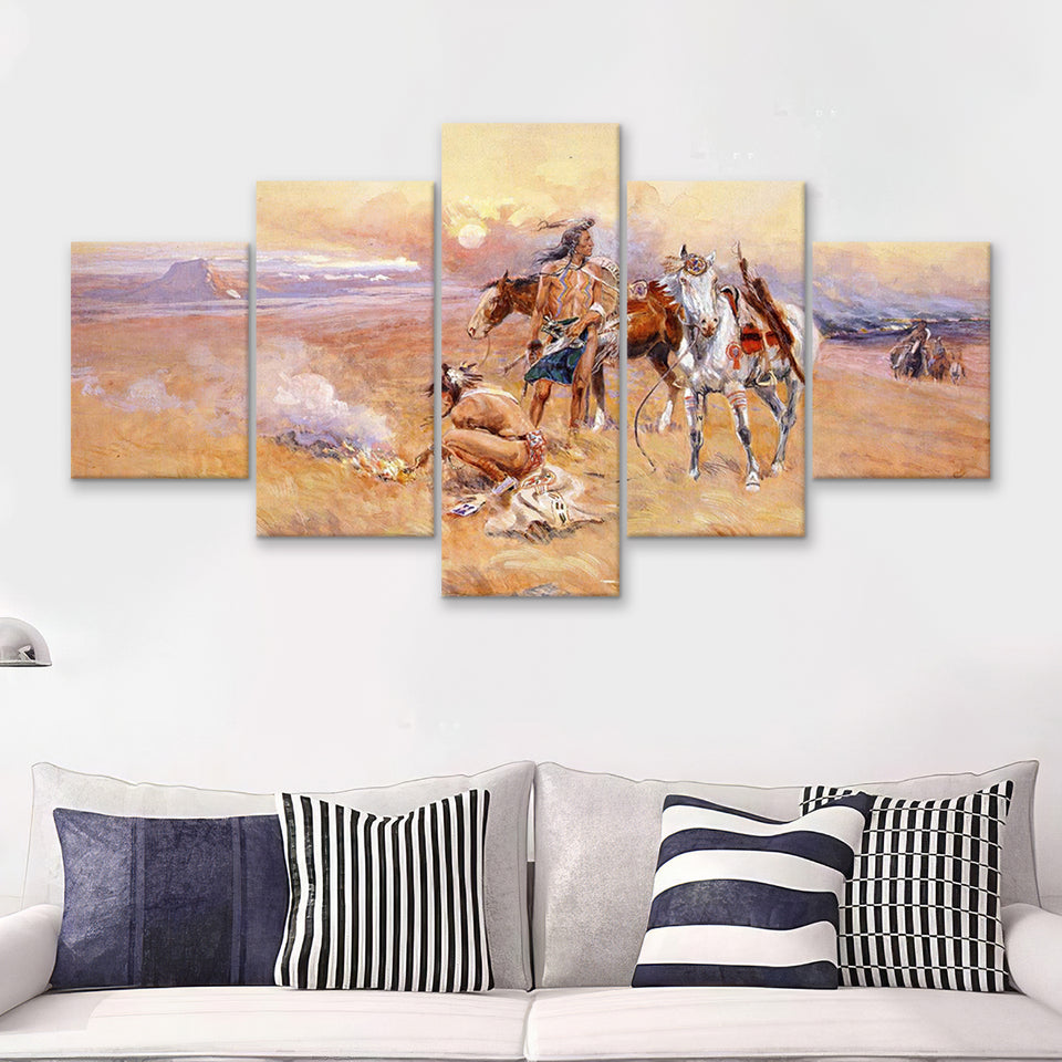 Native American Living 5 Pieces Canvas Prints Wall Art - Painting Canvas,Wall Decor, Multi Panel,5 Panels