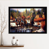 Native American Indian Western Framed Canvas Prints Wall Art - Painting Canvas, Floating Frame, Home Wall Decor
