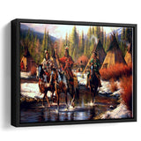Native American Indian Western Framed Canvas Prints Wall Art - Painting Canvas, Floating Frame, Home Wall Decor