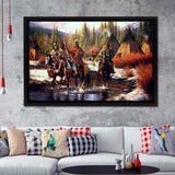 Native American Indian Western Framed Canvas Prints Wall Art - Painting Canvas, Floating Frame, Home Wall Decor