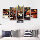 Native_American_Indian_Western 5 Pieces Canvas Prints Wall Art - Painting Canvas, Multi Panels, Wall Decor