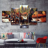 Native_American_Indian_Western 5 Pieces Canvas Prints Wall Art - Painting Canvas, Multi Panels, Wall Decor
