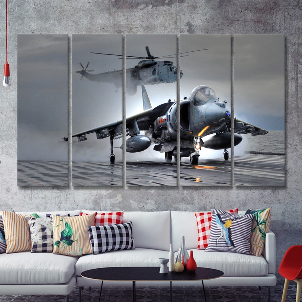 Navy Aircraft Helicopter Rotor Fighter Aircraft Aerospace Engineering 5 Piece B Canvas Prints Wall Art Decor - Painting Canvas, Multi Panels