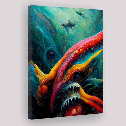 Octupus Attack Shark In Ocean Canvas Prints Wall Art - Painting Canvas, Wall Decor, Home Decor