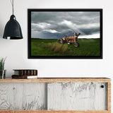 Old Tractor On A Summer Field In A Stormy Weather Canvas Wall Art - Canvas Print, Framed Canvas, Painting Canvas